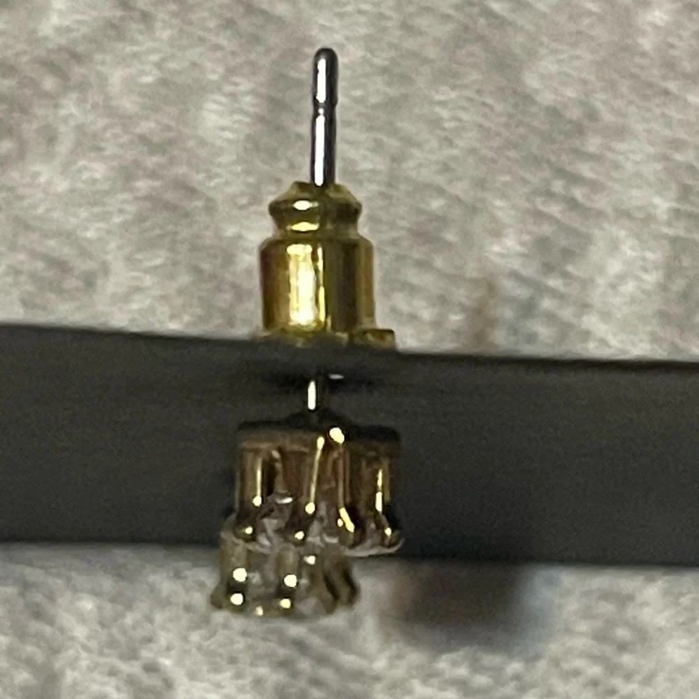Swarovski Silver Square Cut Crystal Stud Earrings‎ with Gold Trim and Backing.